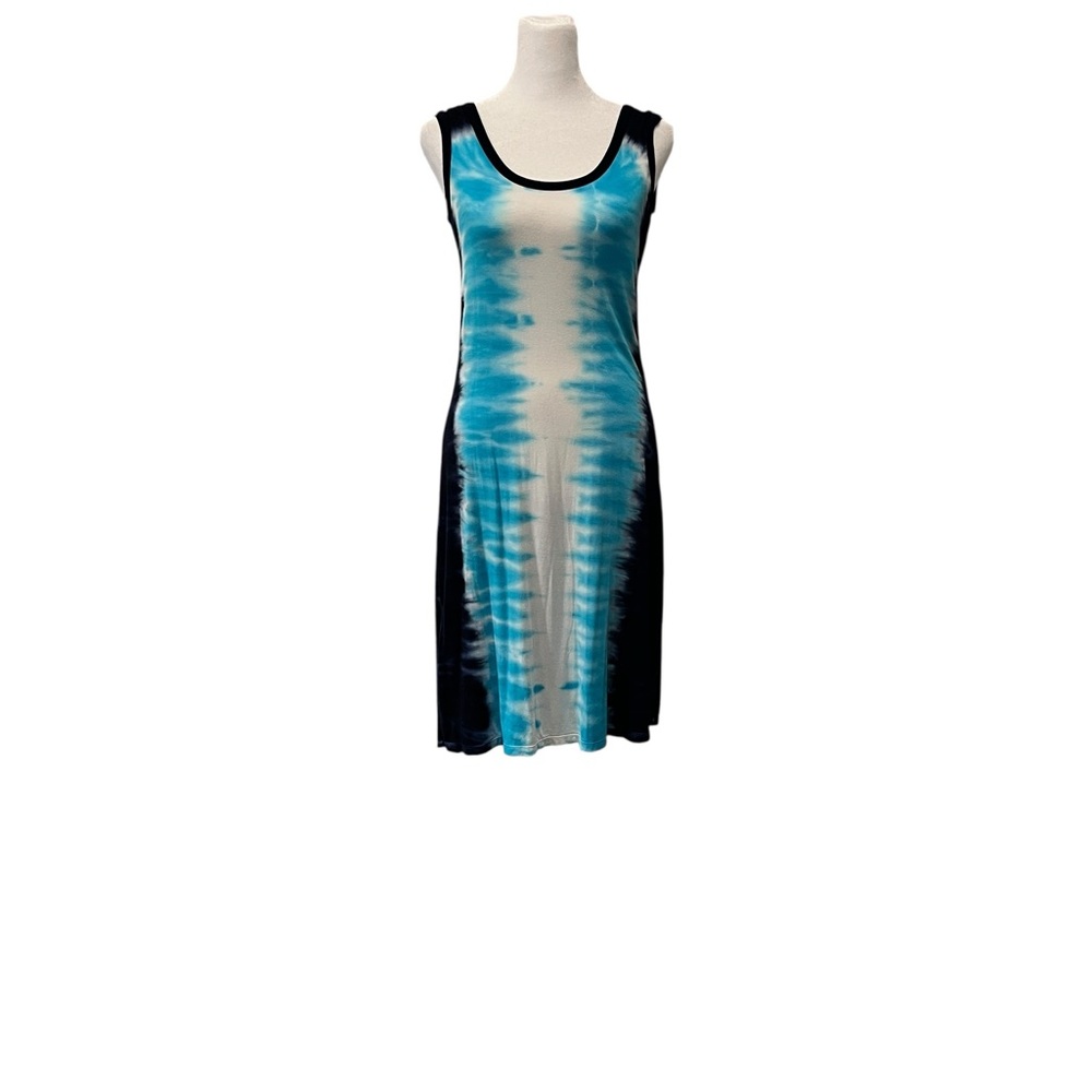Calvin Klein Aqua and Navy Tie-Dye Midi Dress Size 6
